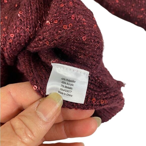 ANA L burgundy red sweater with tiny sparkly sequins and a bow tie in back - Picture 5 of 9